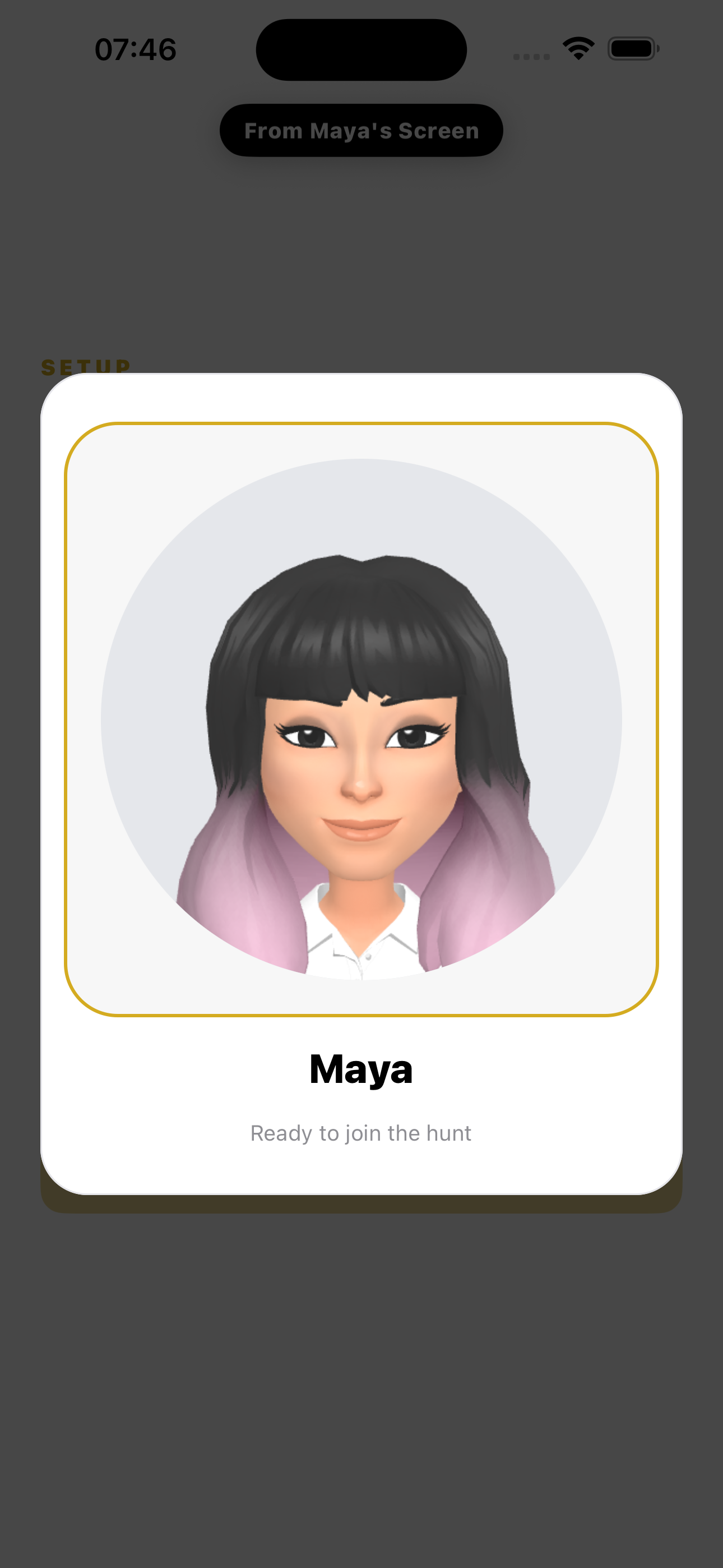 Spotted You! screenshot: Maya Bitmoji setup