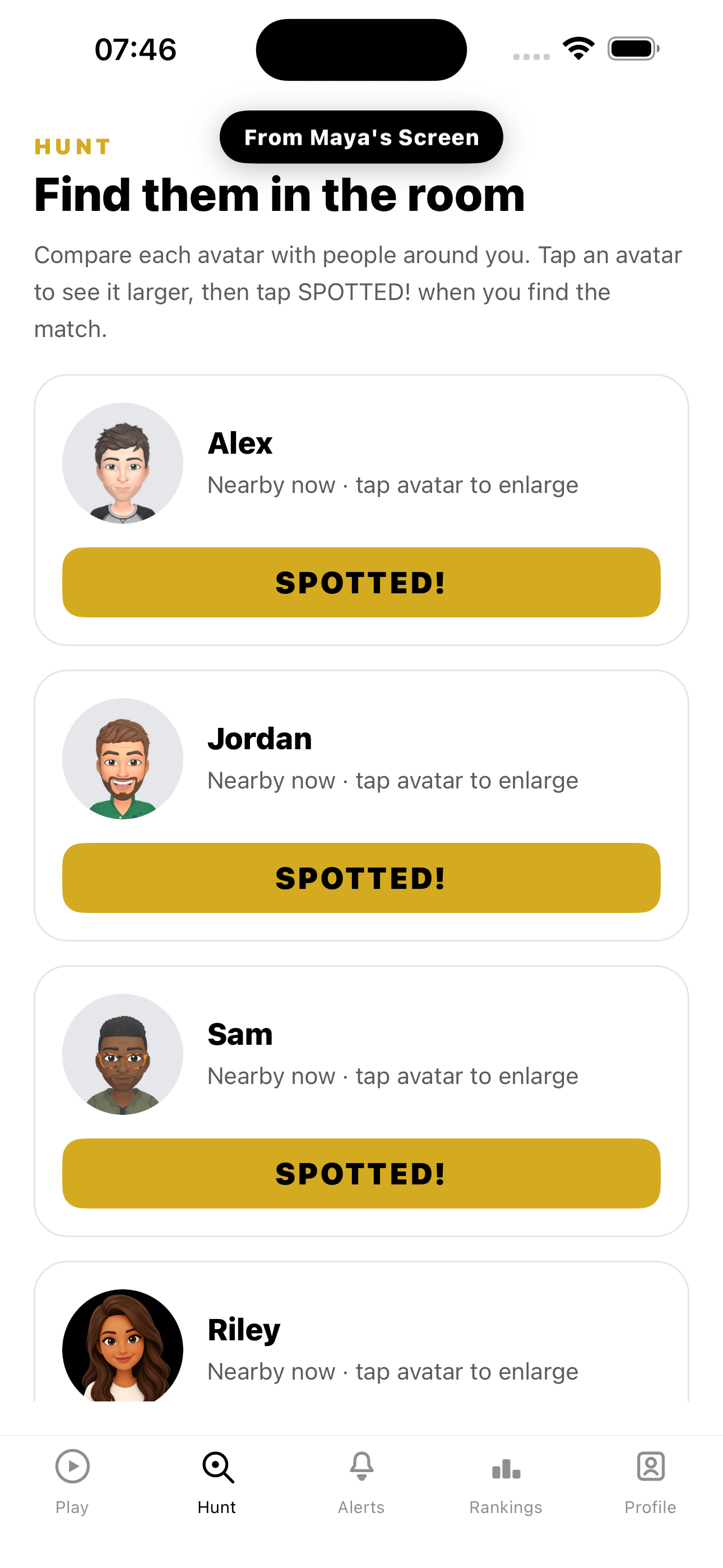 Spotted You! screenshot: Maya Hunt nearby players