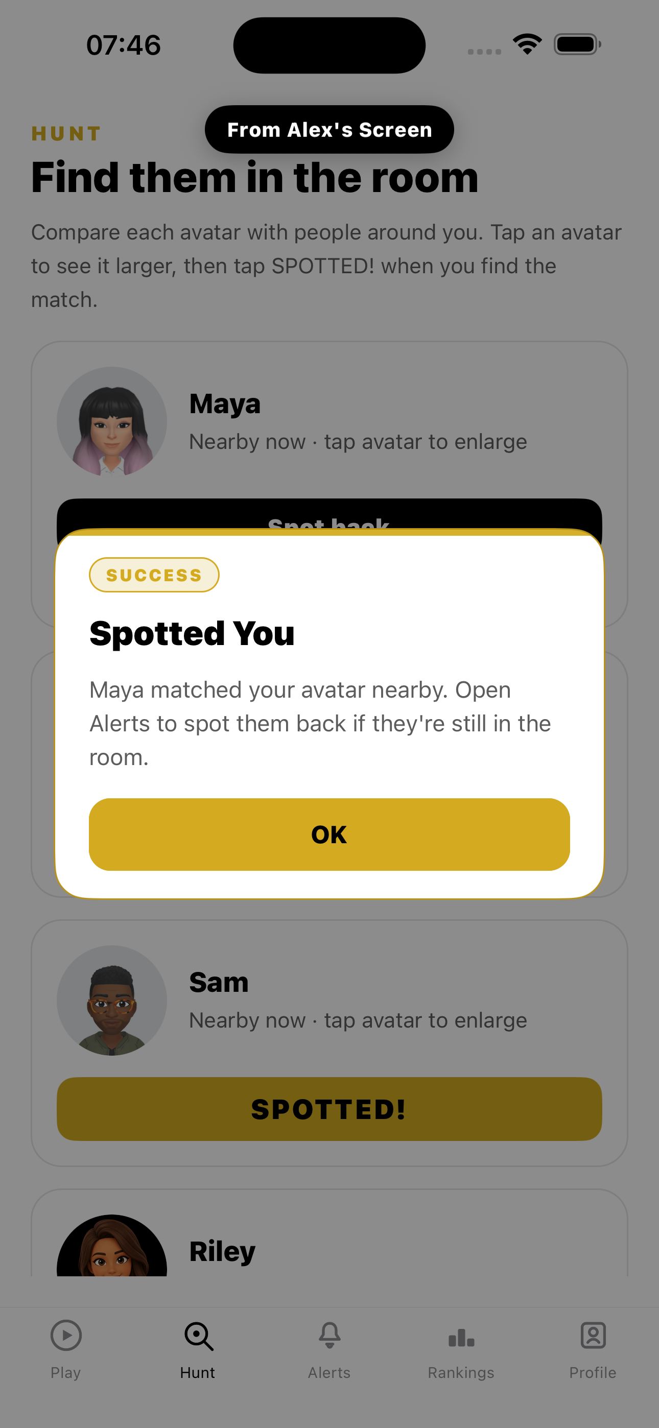 Spotted You! screenshot: Alex seeing Maya's spot